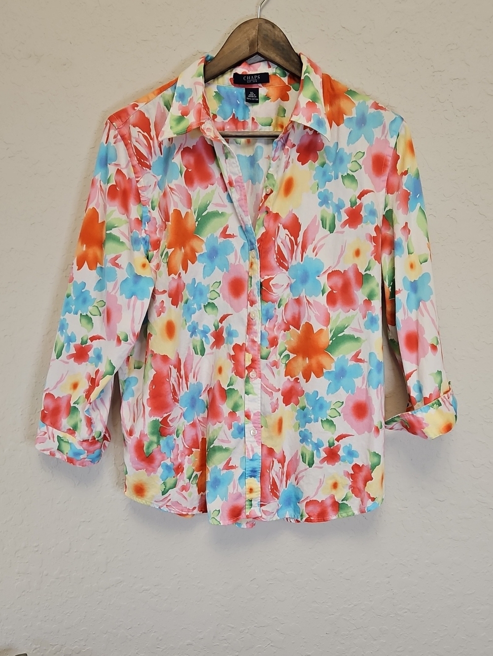 Chaps Women's Floral Button-Down Shirt, Size XL, 100% Cotton